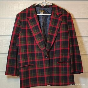 Requirements VTG 18W Red Navy Green Plaid Wool Blend Blazer Academia Holiday